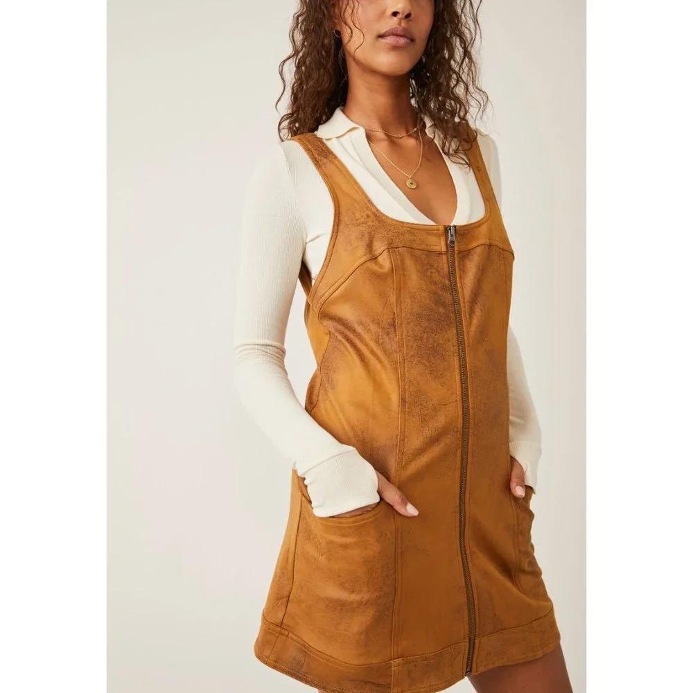 FREE PEOPLE Western Wind Mini Shift Dress / Camel - Picture 4 of 7
